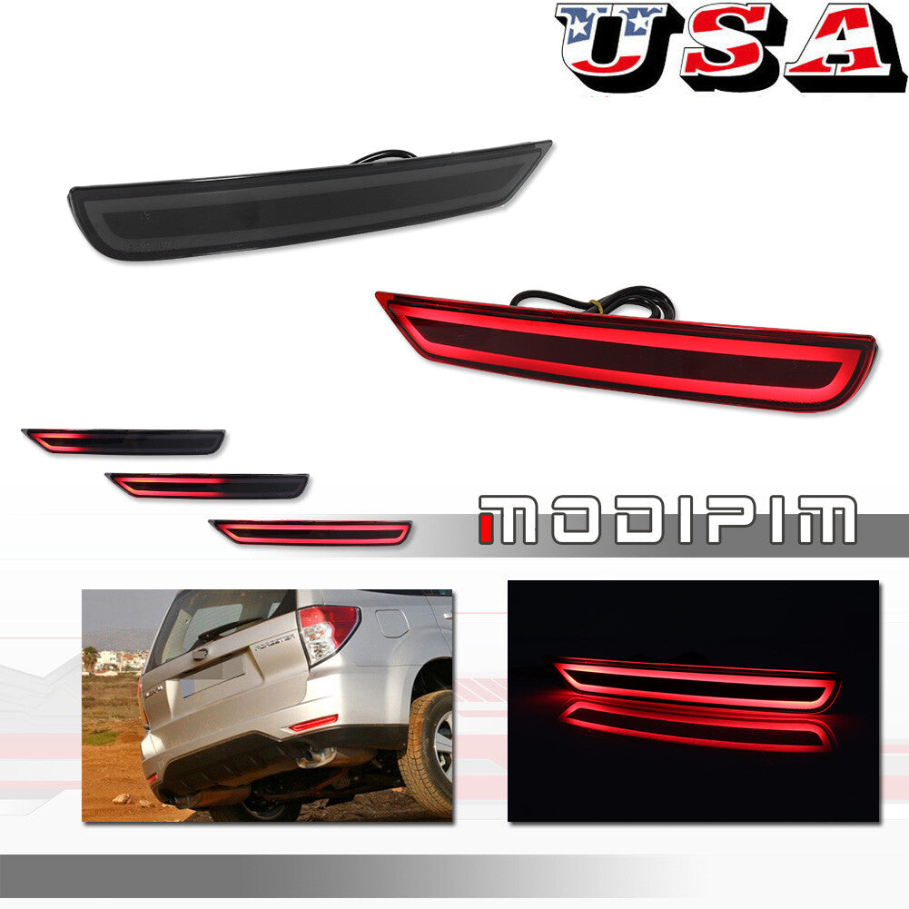 2-piece set of LED bumper reflector signal brake lights for Subaru Forester 08-18 with smoked lens