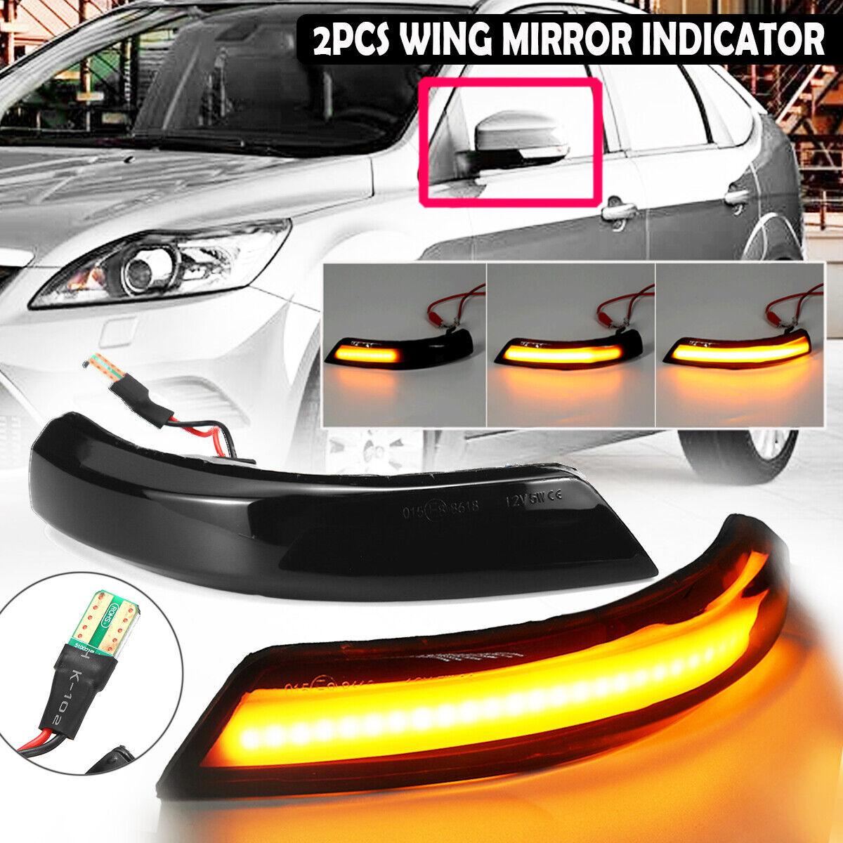2x LED Turn Signal Light Side Mirror Indicator for Ford Focus MK2 MK3 Mondeo MK4