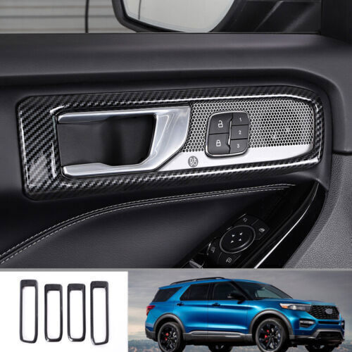 8X Inner Door Handle Bowl Cup Trim for Ford Explorer 20-2024 Carbon Fiber Look