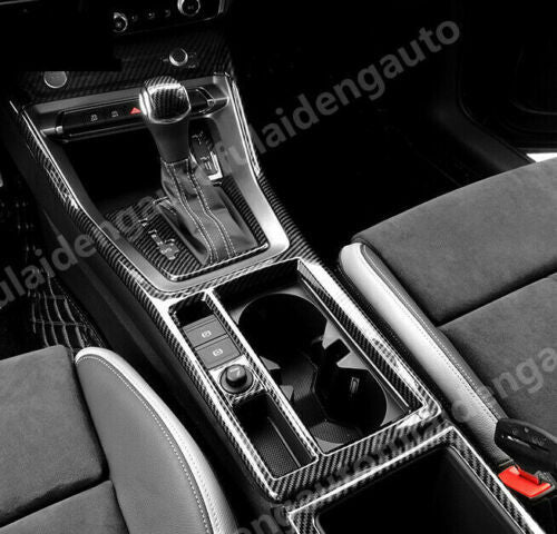 for Audi Q3 2019-2023 Carbon Gear Shift Box Panel Water Cup Holder Frame Trim