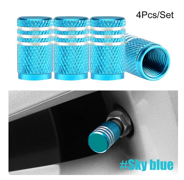 4-piece car tire valve cover rod air dust cover, premium metal, blue and white, suitable for Honda .
