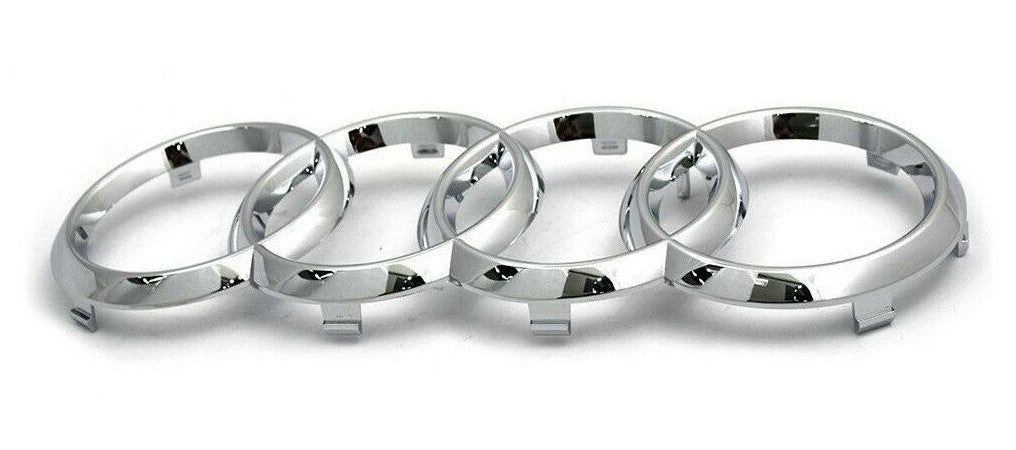 for Audi hooded ring badge, front Bonnet grill badge logo, chrome silver, 248 mm x 85 mm