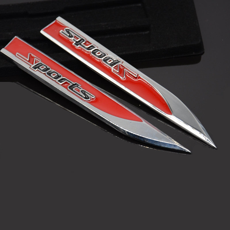 2 Pcs Metal Red Sports Logo Dagger Fender Emblem Badge Decal Racing Car Sticker