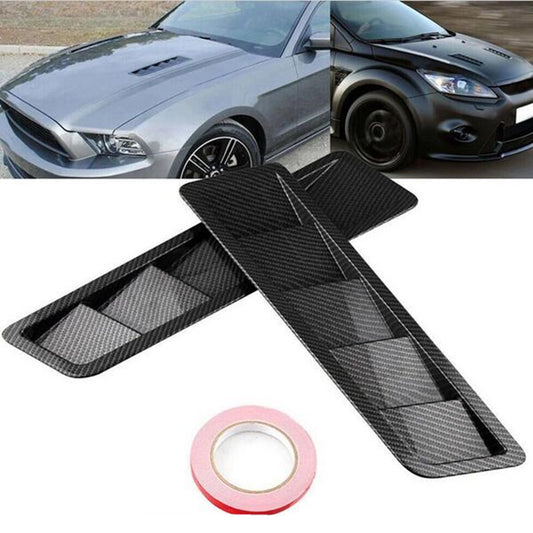 2Pc Car Hood Vent Louver Scoop Cover Air Flow Intake Cooling Panel Carbon Fiber