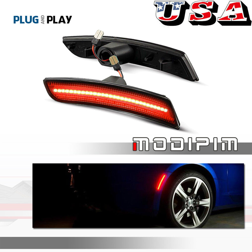 2-Pack Smoke Lens Red LED Rear Side Marker Lights for 2016-2023 for Chevrolet Camaro