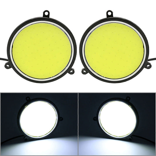2x Round Shape COB White LED Light Car Daytime Running Driving Light DRL Lamp