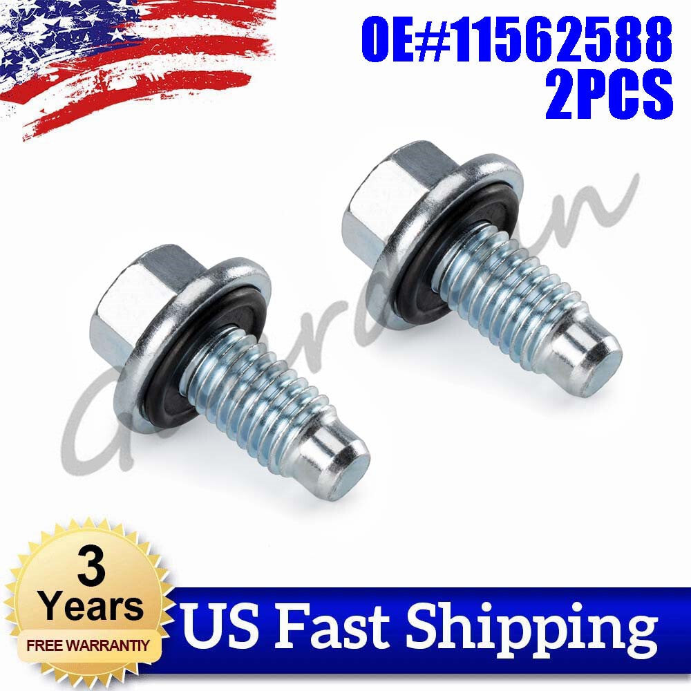 2PCS 11562588 Oil Pan Drain Plug Bolt w/ O-Ring For GM for Buick for Cadillac Engine