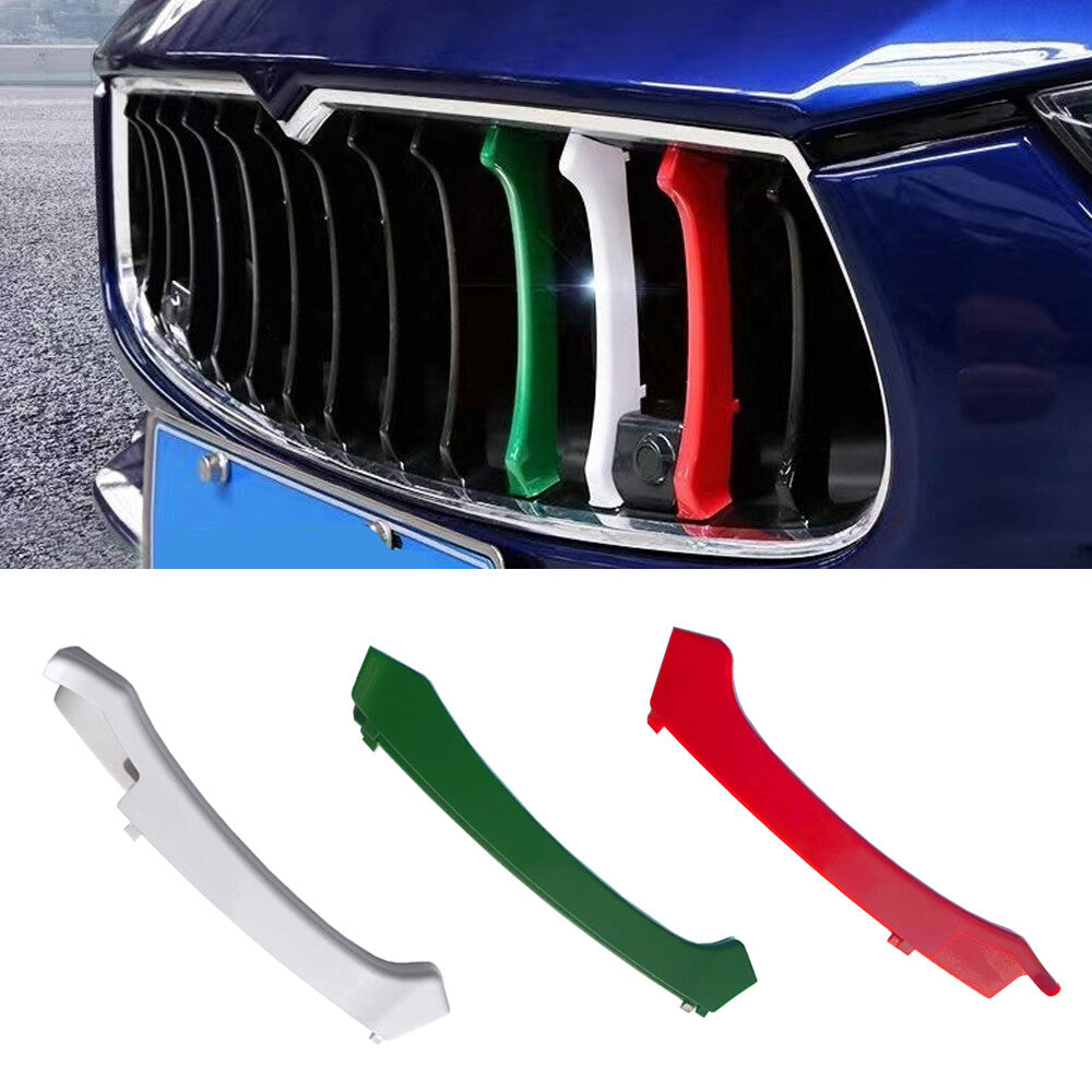 3pcs Italian Flag Color Front Grille Trims Strip Cover for Maserati Ghibli 14~17