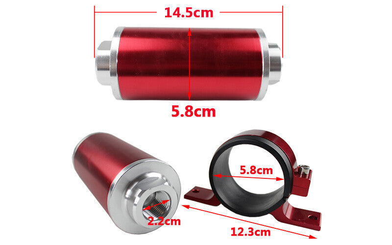 50mm High Flow Aluminum Fuel Filter Racing Accessory AN6/810 Adapter + Bracket