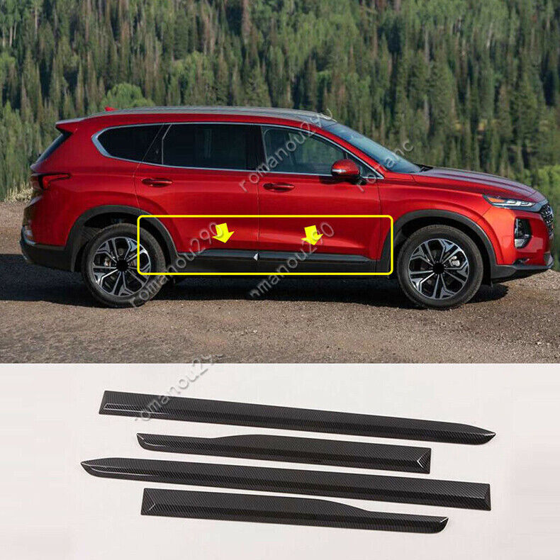 for Hyundai Santa Fe 2019-20 Carbon Fiber Look Body Side Door Molding Cover Trim