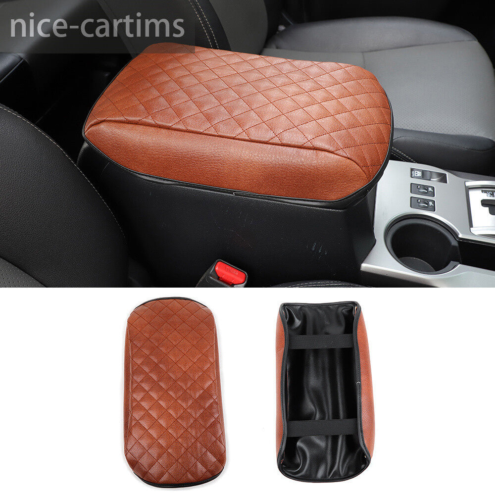 Brown Center Console Armrest Cushion Pad Leather Cover For Toyot@ 4Runner 2017+