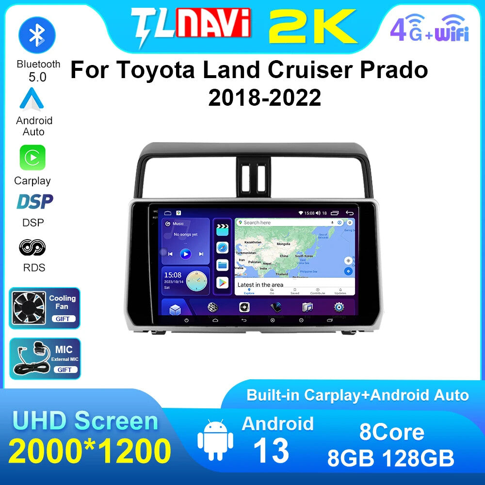 for Toyota for Land Cruiser Prado 2018-2022 Car Radio Carplay GPS Multimedia Screen