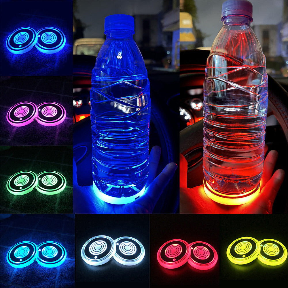 LED Car Cup Pad Coaster Bottom Mat Anti-slip Atmosphere Light Decor Accessories