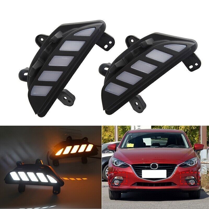 for Mazda 3 Axela 14-16 2pcs DRL LED Daytime Running Light Fog Lamp Turn Signal