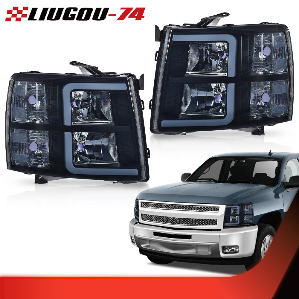 Suitable for 2007-2013 for Chevrolet Silverado 1500 2500 LED DRLs with smoke/black headlights.