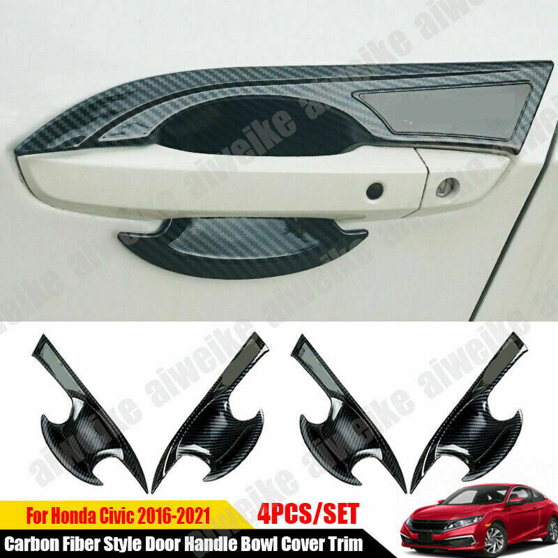 4for Honda for Civic 10th 2016-2021 Carbon Fiber Style Door Handle Bowl Cover Trims