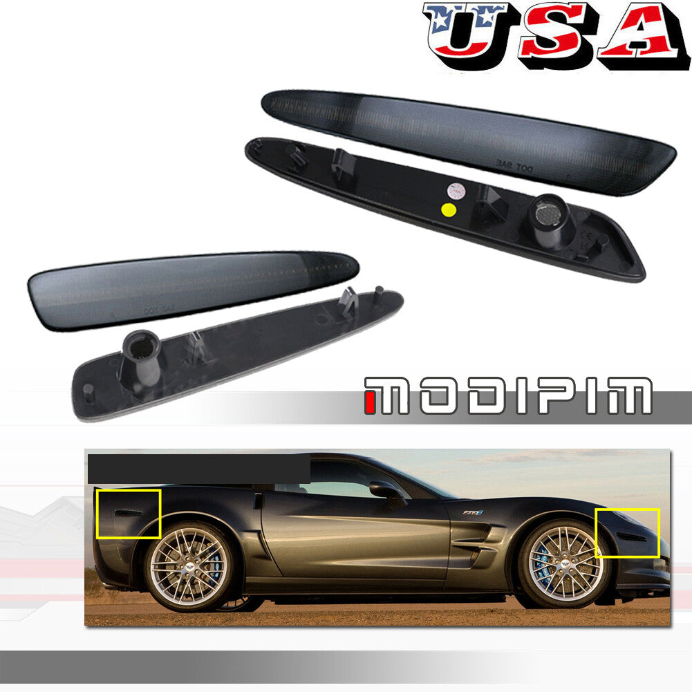Suitable for 05-13 for Chevrolet for Corvette C6 Smoked Lens Front + Rear Side Marker Lights (4 Pieces)