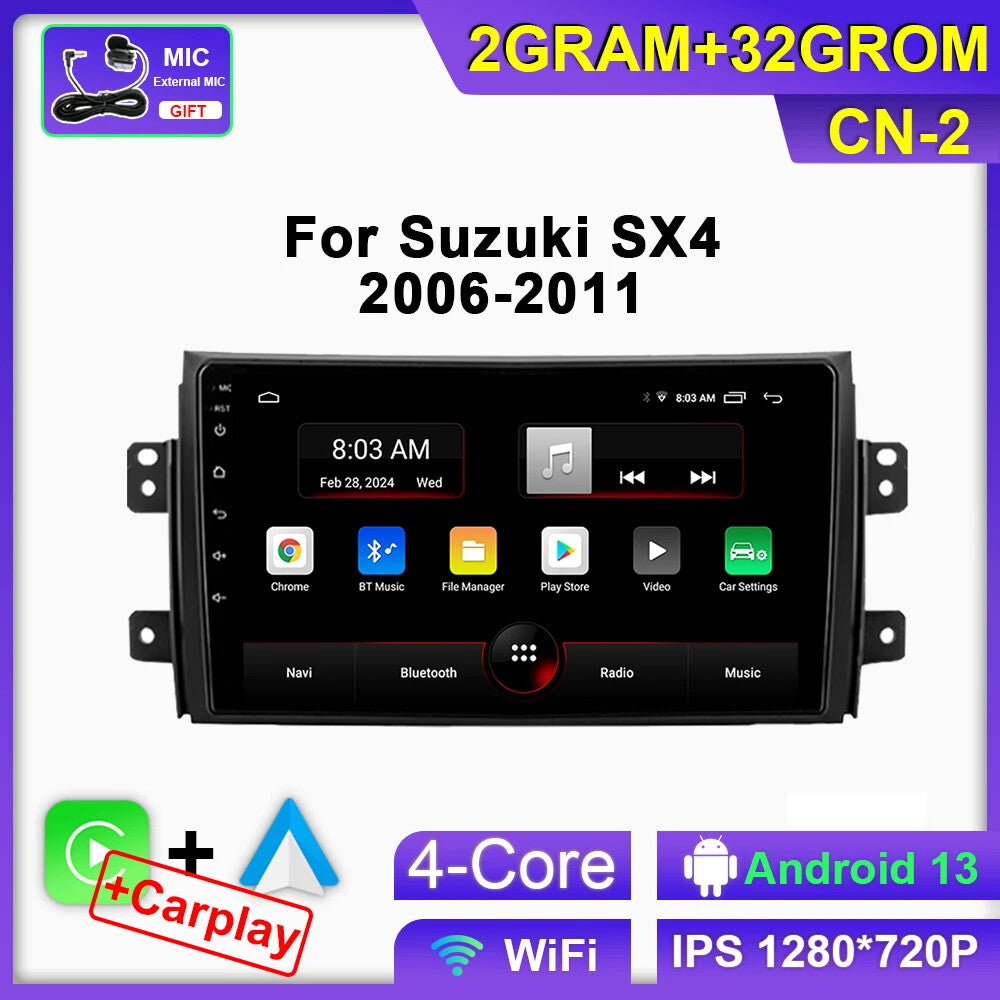 for Suzuki SX4 2006-2011 Car Stereo Radio CarPlay GPS Multimedia Player Screen
