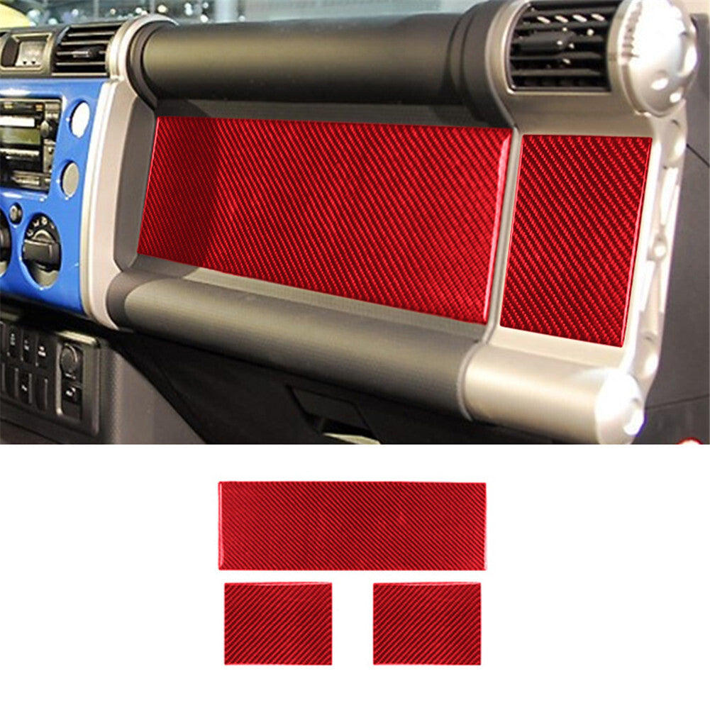 3Pcs Red Dashboard Panel Cover Trim Carbon Fiber for Toyota FJ Curiser 2007-2021