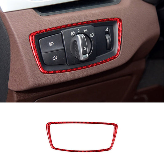 Red carbon fiber headlight switch button trim for BMW X1 F48 25i 2016-18