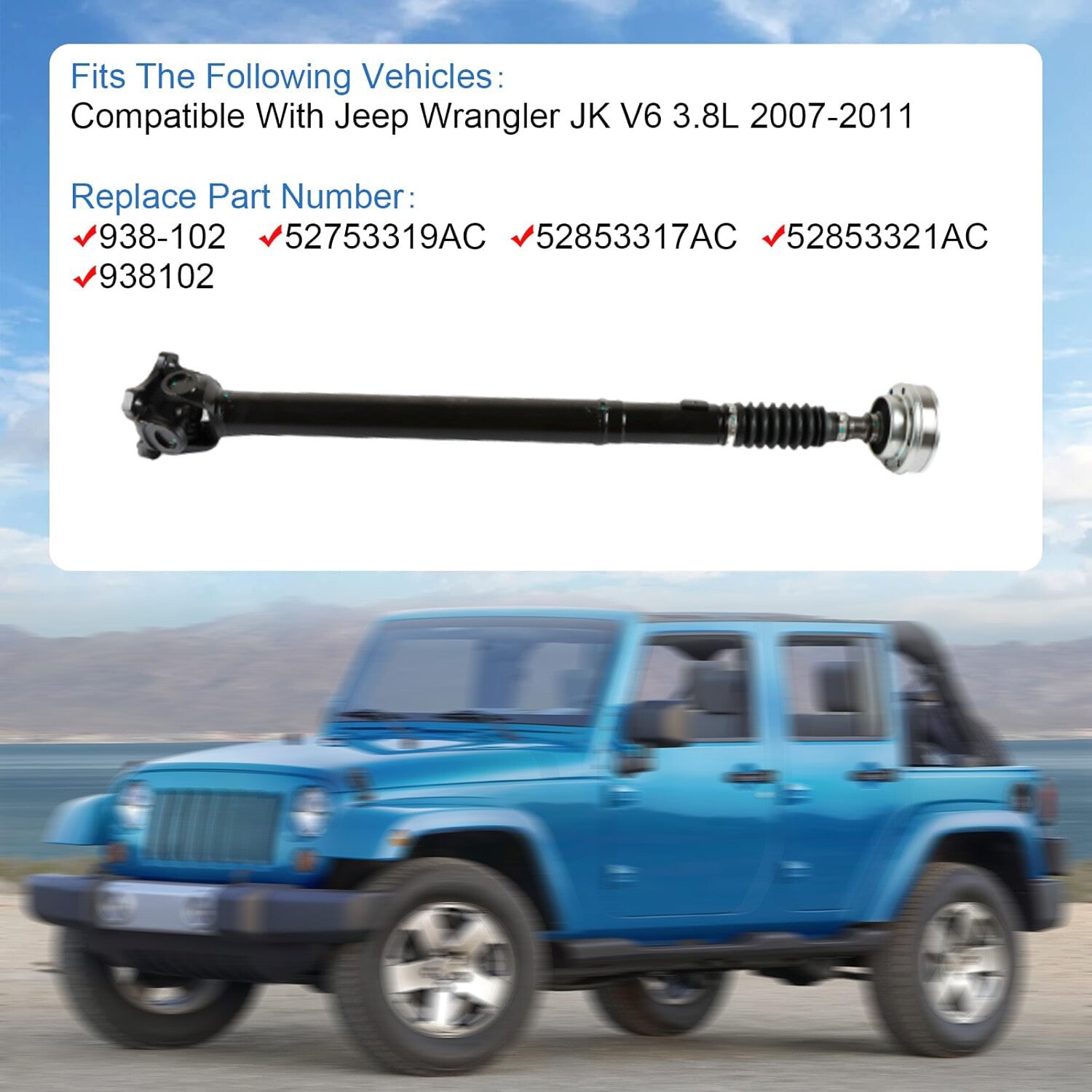 Front Driveshaft for Jeep for Wrangler JK 2007-2011 V6 3.8L 4WD 938-102 52853321AA
