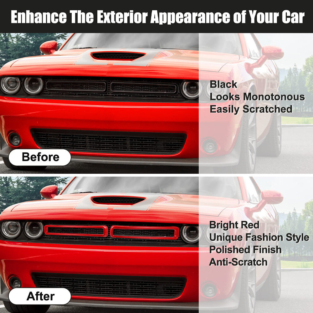 Red Front Grill Mesh Grille Inserts Trim Cover for Dodge for Challenger 2015+