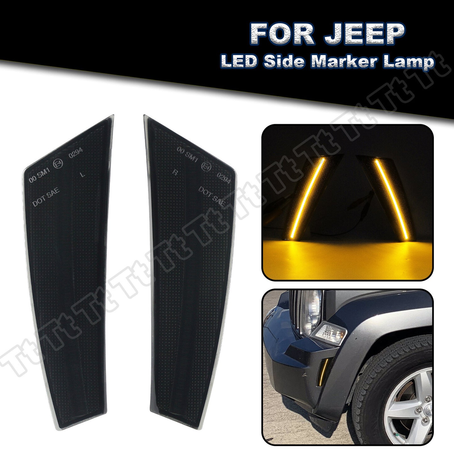 Suitable for 2008-2012 for Jeep Liberty, full LED front bumper side marker lights and smoked finish.