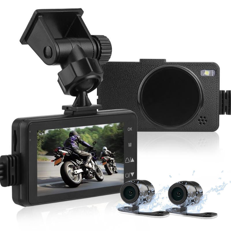 Motorcycle Waterproof Camera DVR Dash Dual Cam Front Rear Camcorders Recorder