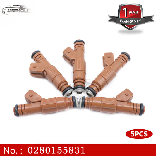One set (5) of fuel injectors 0280155831 is suitable for Volvo S80, C70, S60, V70, 2.4L, and 2.5L engines.
