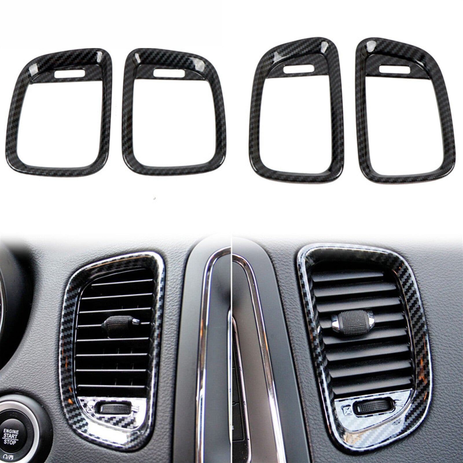 for Dodge Durango 2011-20 Carbon Fiber Dashboard Air Vent Outlet Trim Cover Set