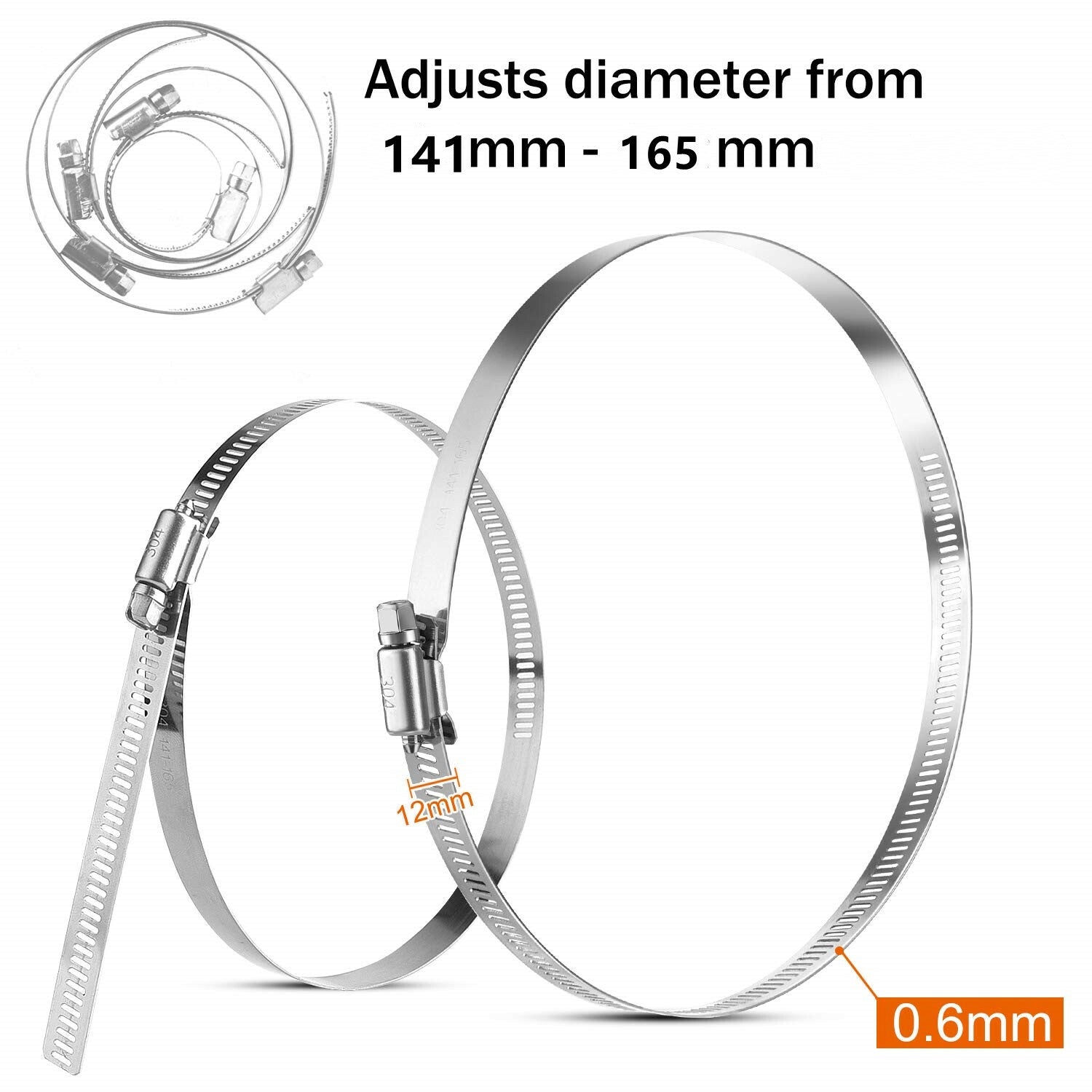 6-inch stainless steel pipe clamp, worm gear hose clamp, 141-165 mm fuel pipe clamp