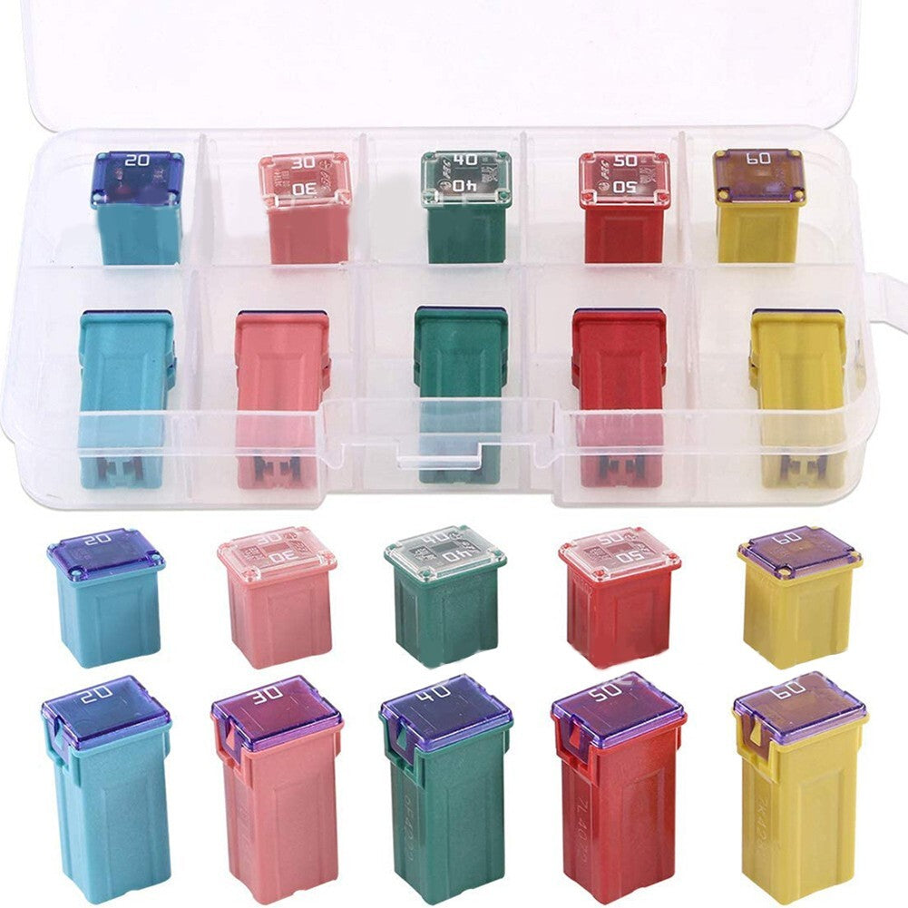 10x Fuses Pack Kit 20A,30A,40A,50A,60A Car Auto Van Square Assortment Fuse