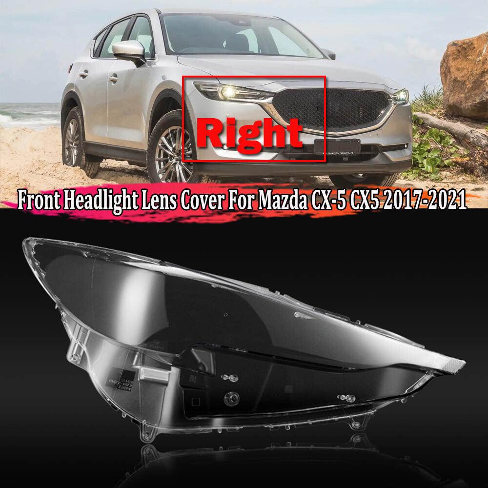 Right front light lens cover for Mazda CX-5 2017-21, transparent lens cover.