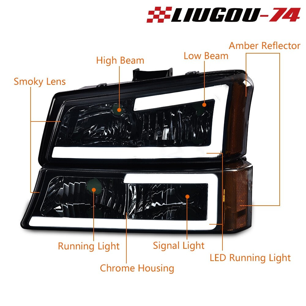 Black/Smoked LED DRL Headlights + Taillights Suitable for 2003-07 Silver/AVALANCHE