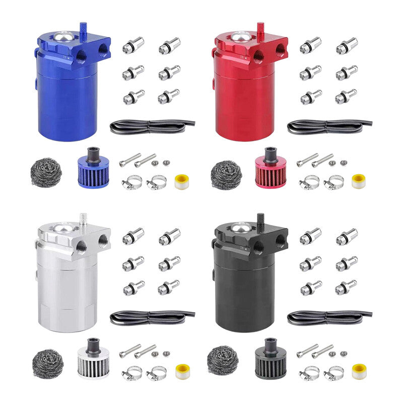 300ml Oil Catch Can Kit Reservoir Baffled Tank with Breather Filter Silver