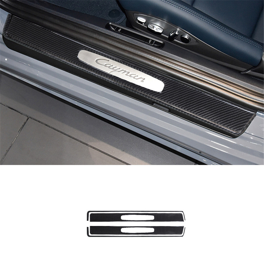 4Pcs Carbon Fiber Door Sill Strip Cover Trim for Porsche 718 2016-2022