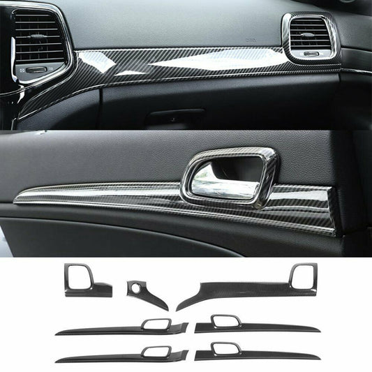 7P Carbon Fiber Dashboard Panel+Door Handle Trim for Jeep Grand Cherokee 2011-21