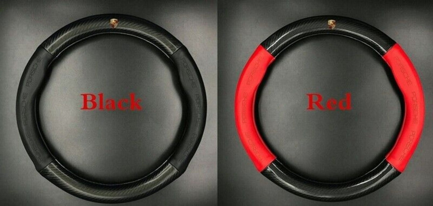 Red 15-inch leather car steering wheel cover for Porsche