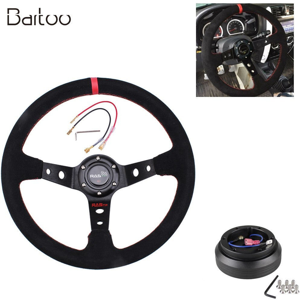 345mm 14IN Suede Steering Wheel + Aluminum Hub Adapter 120H for Camry for Corolla