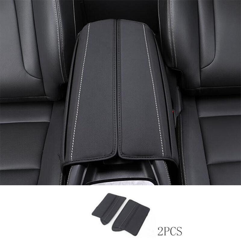 Black Leather Middle Console Armrest Box Cover 2PCS for Nissan Rogue 21-2022