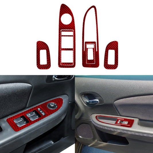 6Pcs Red Carbon Fiber Door Control Panel Cover Trim for Chrysler 200 2011-2014