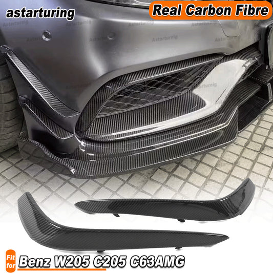 for Mercedes W205 C205 C63 REAL Carbon Front Bumper Canards Air Vent Cover