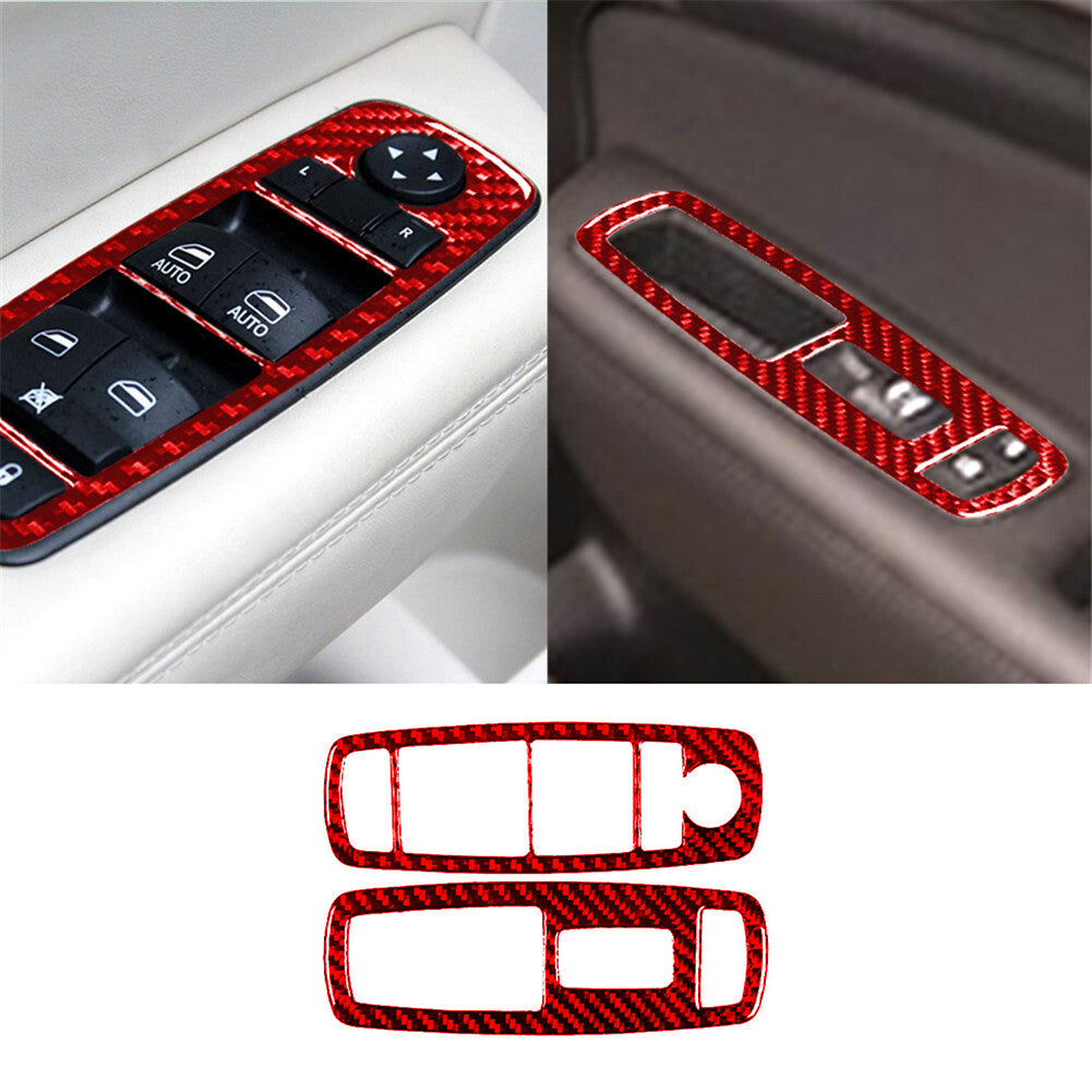 2X Red Carbon Fiber Front Window Control Cover Trim for Chrysler 200 2015-2017
