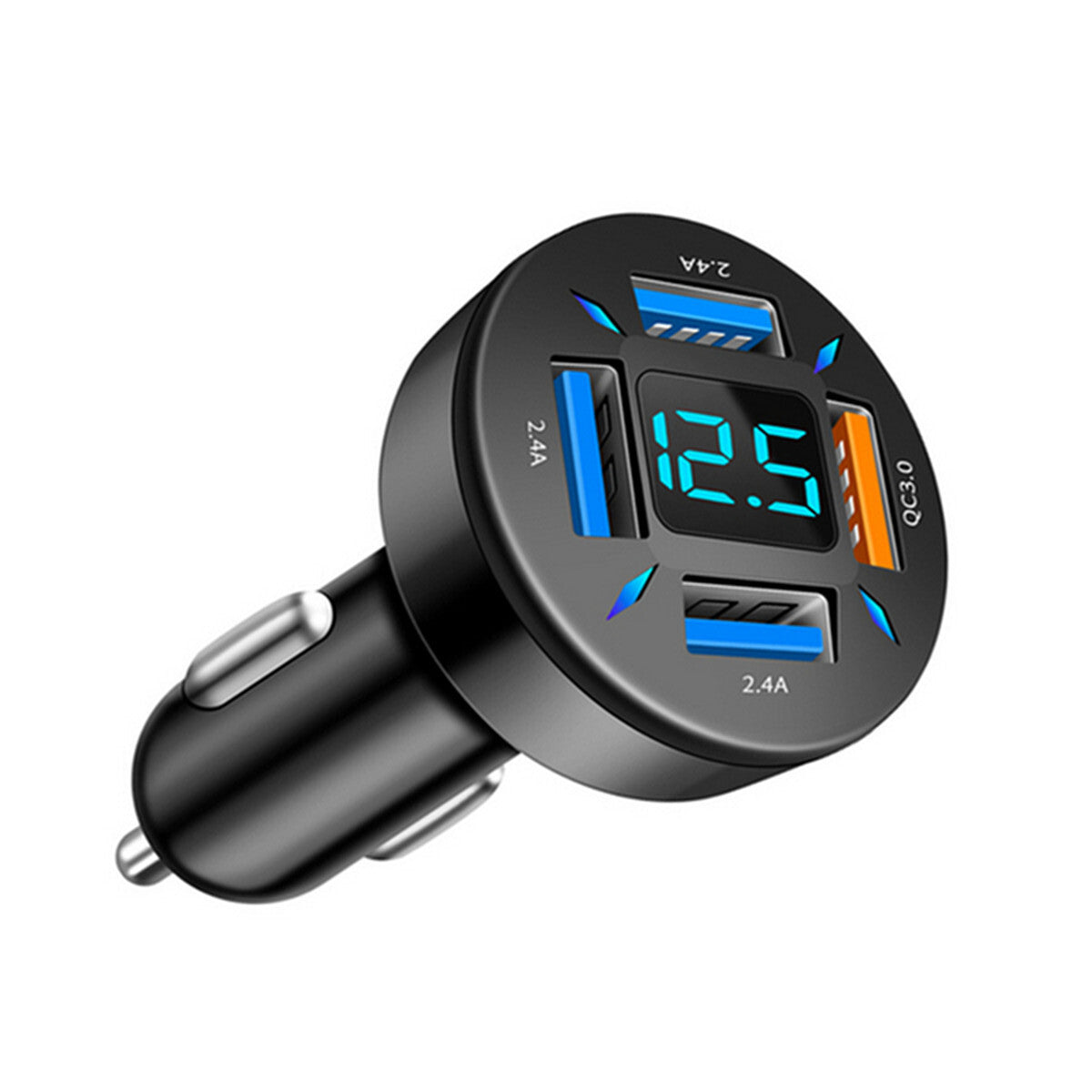 USB 4 Port 12-24V Car Charger Adapter Black for Samsung Huawei With Voltage