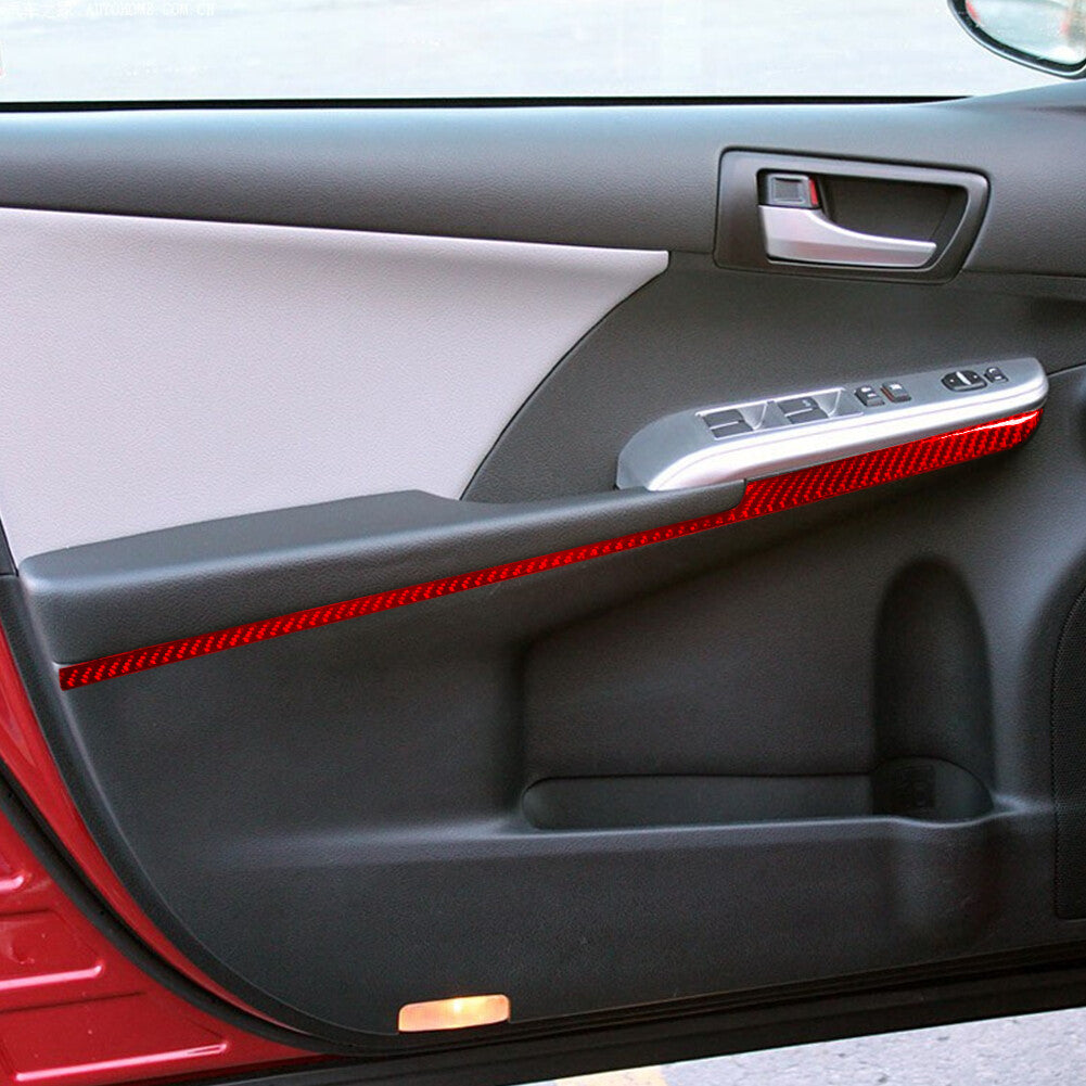 2x Red Carbon Fiber Interior Front Door Panel Cover Trim Strip for Toyota for Camry