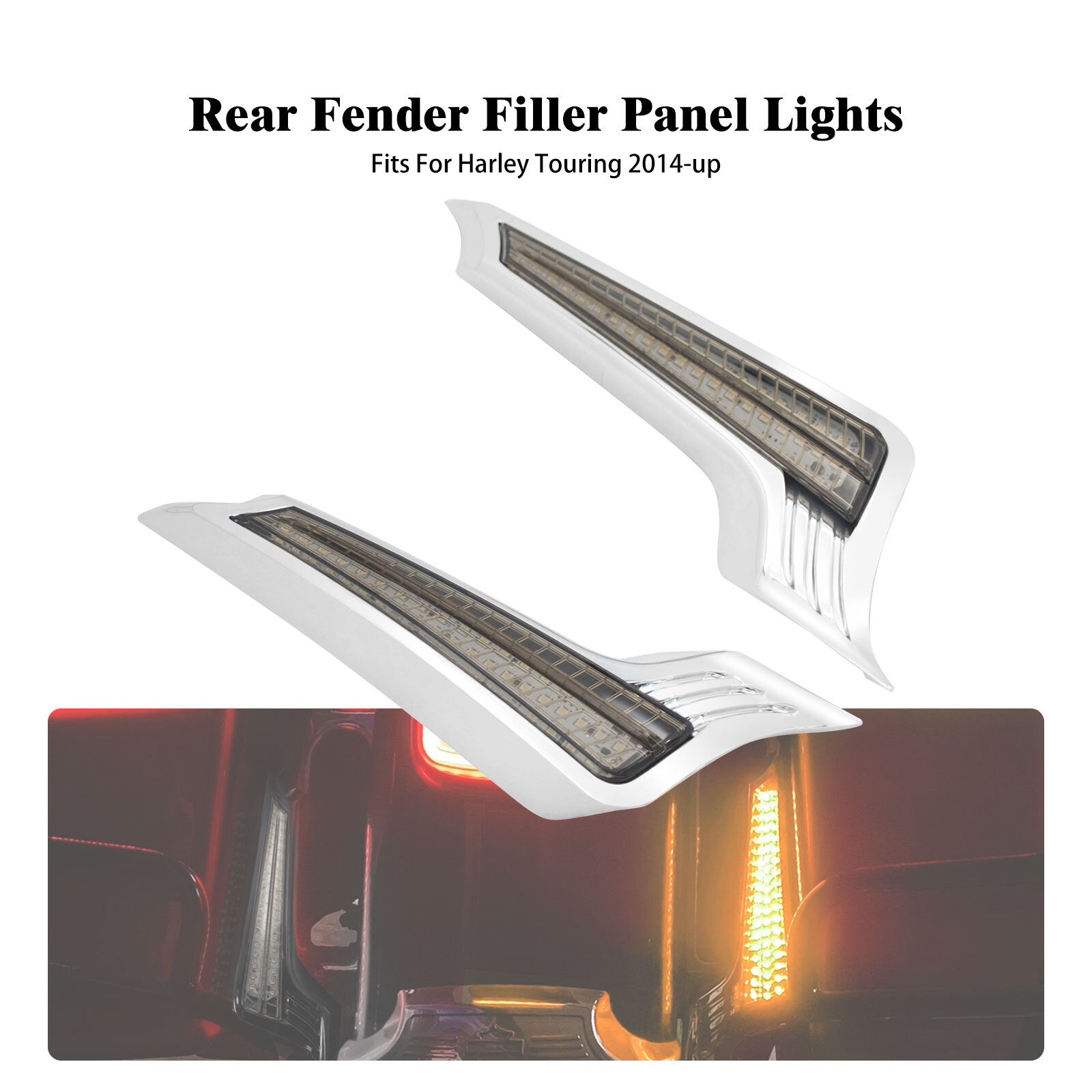 Chrome Fender Filler Panel Turn Singal Light for Harley Road Street Glide 14-23