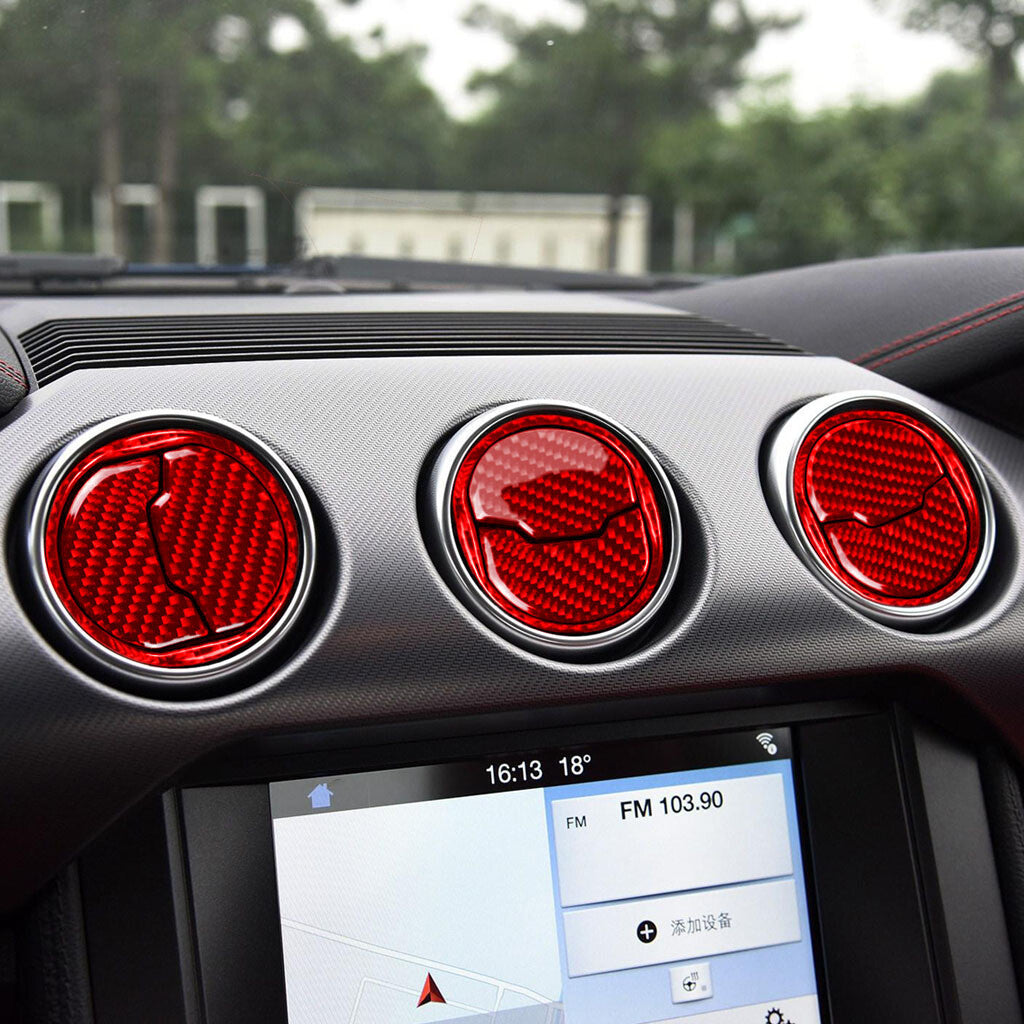 9¡ÁRed Carbon Fiber Interior Air Vent Outlet Panel Cover for Ford for Mustang 2015-22