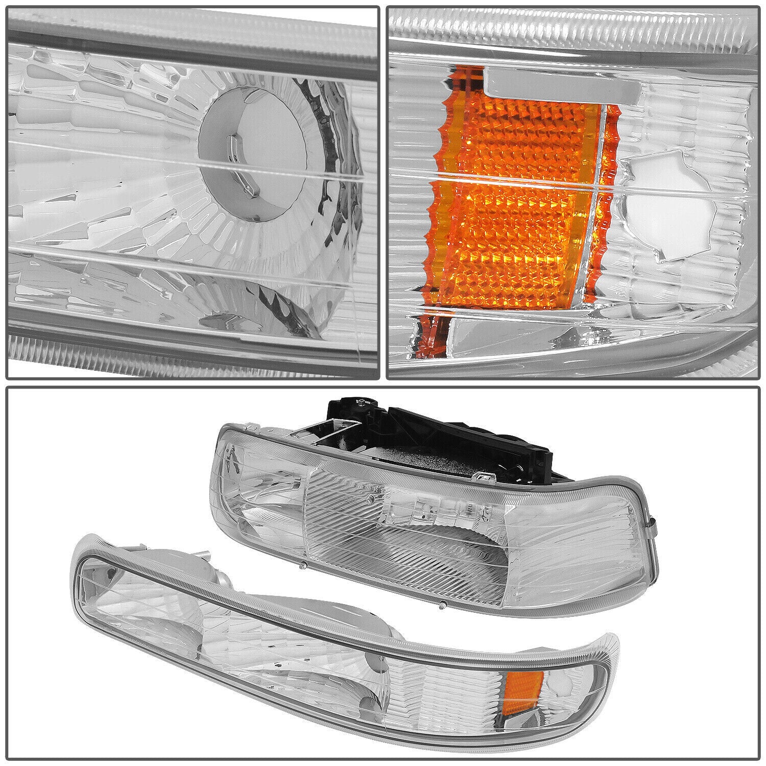 For 99-02 Silverado for Chevy 1500 2500 HD 3500 LED DRL Pair Headlights+Bumper Lamp