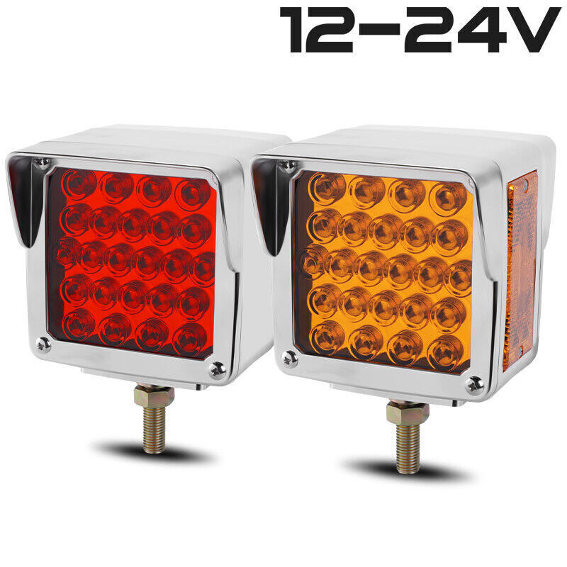 Square 57-LED Pedestal Fender Lights Truck Trailer Double Face Turn Signal Brake