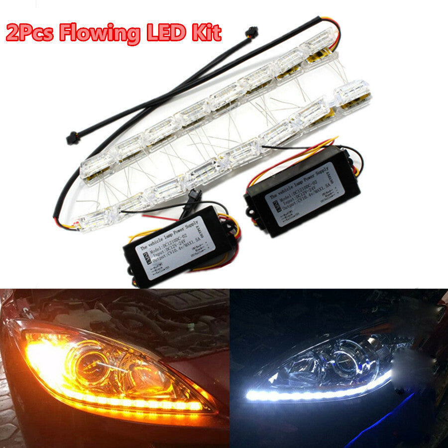 Car Flexible Switchback LED Light Headlight Sequential Flasher DRL Turn Signal